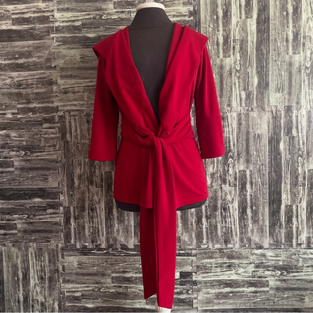 XT Red hooded wrap cardigan